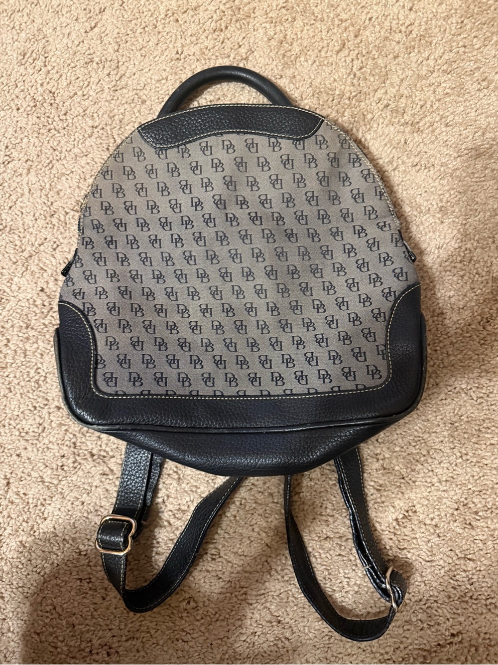 Dooney and Bourke Monogram Canvas and Black Leather Backpack